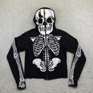 Living Dead Souls Skeleton Womens Hoodie Medium Full Zip Bones Holloween Costume